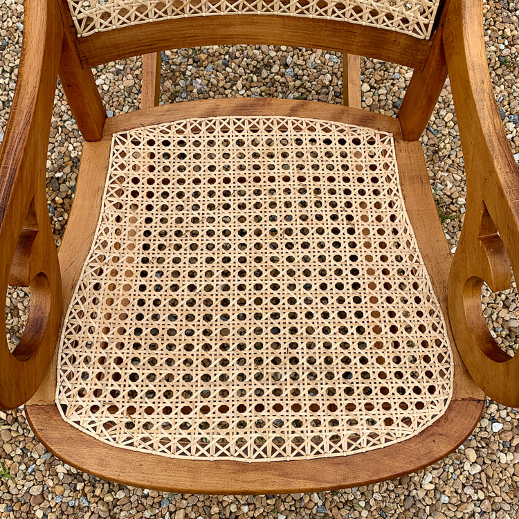 hand caned seat of Lincoln rocker