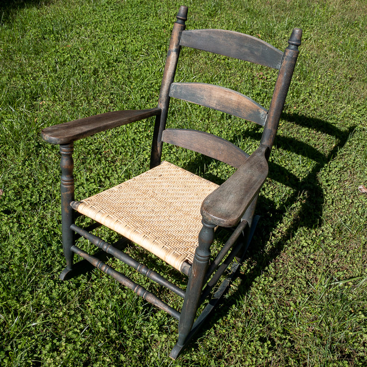 herringbone pattern binder cane seat on aged rocker