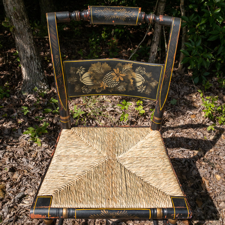 natural rush in painted Hitchcock style chair