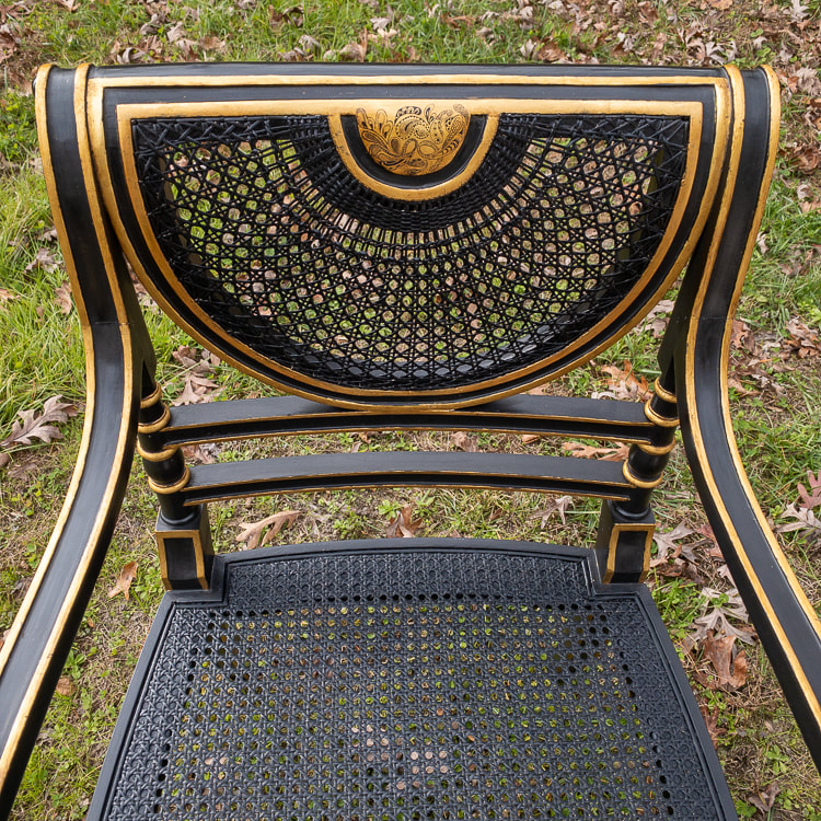 blind cane back on chair painted black with gold details
