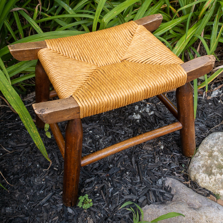 fiber rush on small antique stool