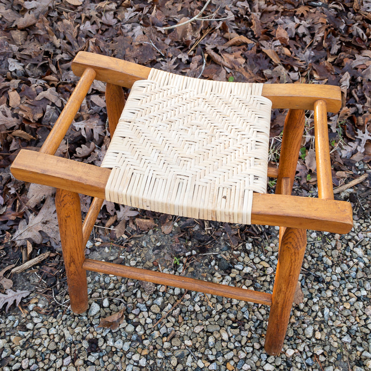 stool with diamond pattern binder cane weave