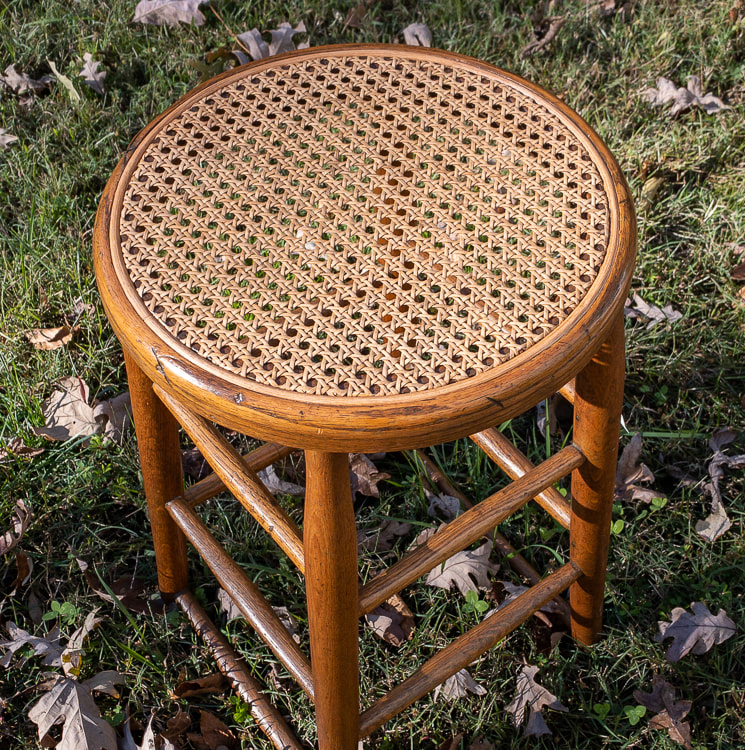 hand caned round wood stool