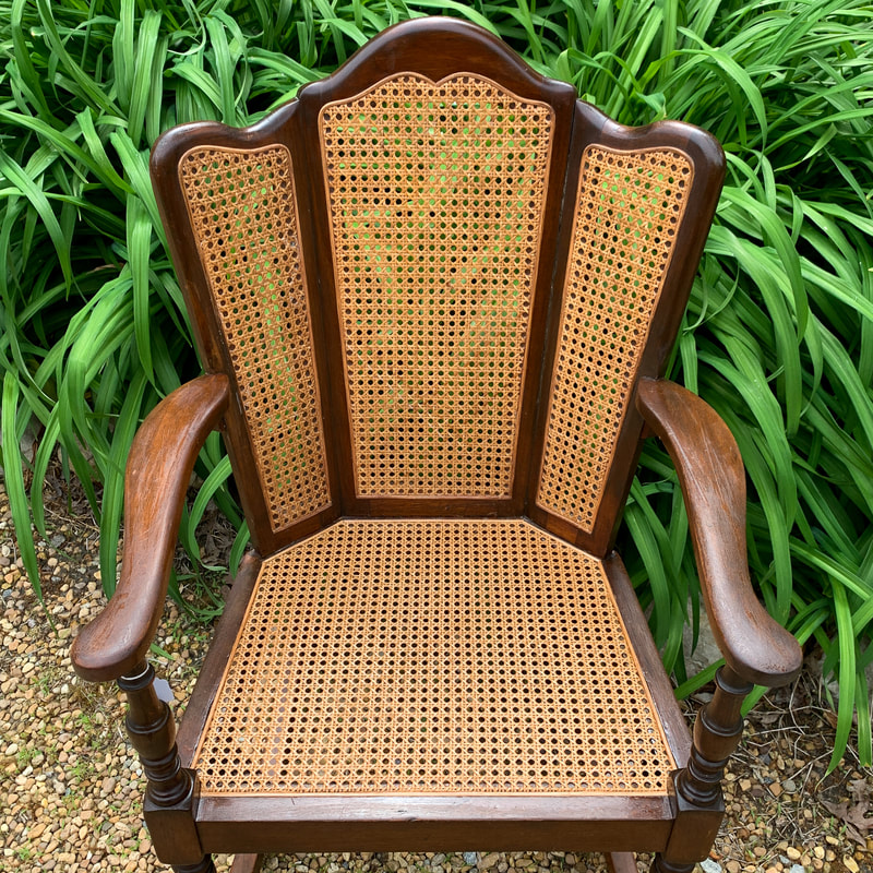 pressed cane seat stained to match back